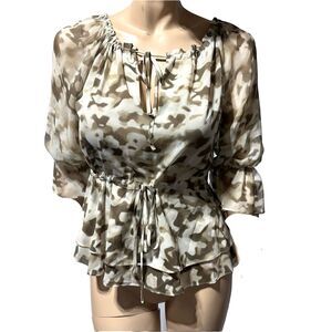 Alice and Olivia printed silk blouse women's Size XS tie waist Layered Peplum